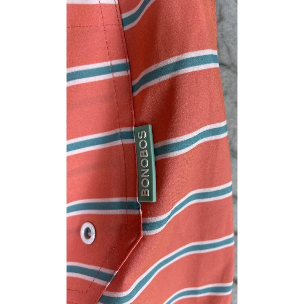 Bonobos Shorts Mens Medium Pink Stripe 7 Inseam Swim Trunks Quick Dry Drawstring